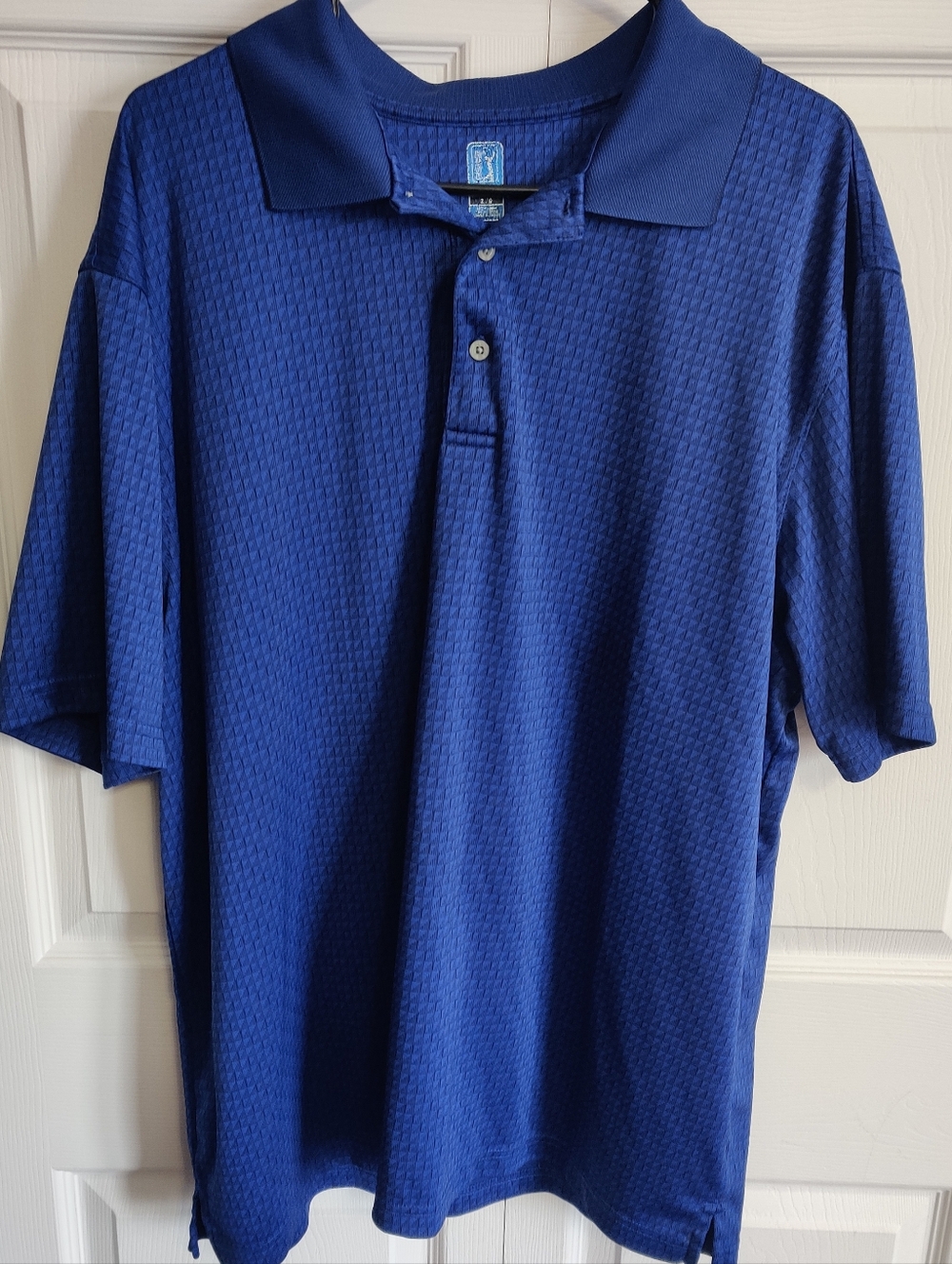 PGA Tour Men's XXL Dark Blue Polo Shirt Button Down Geometric Design Golf Active